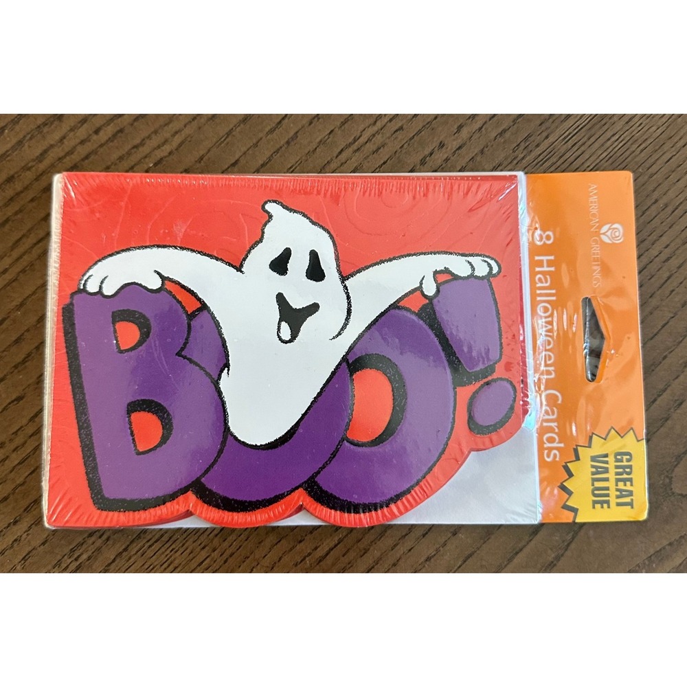 American Greetings Halloween Cards 8 Count Ghost Boo Purple Red Sealed New